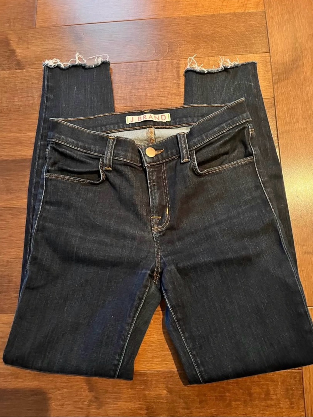 J Brand Dark Indigo Skinny Jeans with Raw Hem